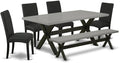 East West Furniture X697DR124-6 6 Piece Dining Set Contains a Rectangle Dining Room Table with X-Legs and 4 Black Color Linen Fabric Parson Chairs with a Bench, 40x72 Inch, Multi-Color
