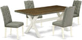 East West Furniture X077EL207-5 5 Piece Dining Table Set for 4 Includes a Rectangle Kitchen Table with X-Legs and 4 Gray Linen Fabric Parson Dining Chairs, 40x72 Inch, Multi-Color