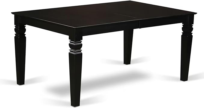 East West Furniture LGAN9-BLK-C 9 Piece Dining Room Table Set Includes a Rectangle Kitchen Table with Butterfly Leaf and 8 Linen Fabric Upholstered Dining Chairs, 42x84 Inch, Black