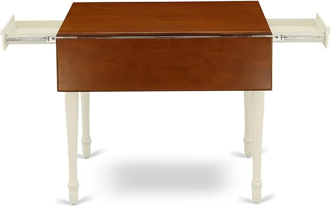 East West Furniture MZCL3-WHI-W 3 Piece Dining Room Table Set Contains a Rectangle Kitchen Table with Dropleaf and 2 Dining Chairs, 36x54 Inch, Buttermilk & Cherry