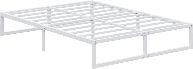 EMODA 12 Inch California King Bed Frame, Metal Platform White Bed Frame No Box Spring Needed, Heavy Duty Steel Slats Support, Easy Assembly, Noise Free