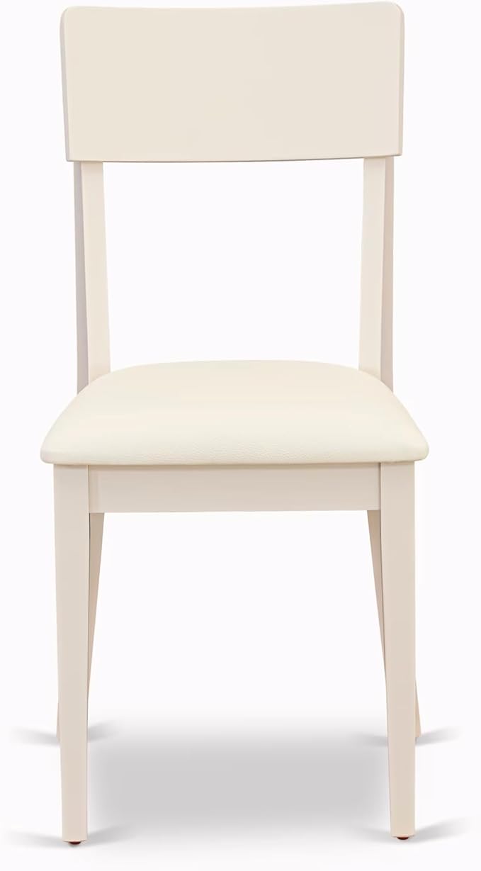 East West Furniture HLAD5-LWH-LC 5 Piece Dinette Set for 4 Includes a Round Dining Table with Pedestal and 4 Faux Leather Dining Room Chairs, 42x42 Inch, Linen White