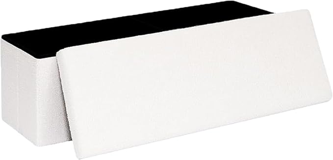 43 Inches Storage Ottoman Bench - Extra Large Foldable Ottoman with Storage, Bench for Living Room, Bedroom, Entryway - White