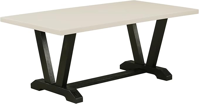 East West Furniture V627AB624-7 7 Piece Modern Dining Table Set Consist of a Rectangle Wooden Table with V-Legs and 6 Black Color Linen Fabric Parsons Dining Chairs, 40x72 Inch, Multi-Color