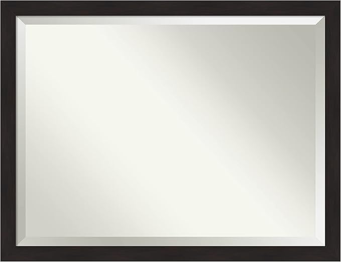Amanti Art Brown Wall Mirror 34x44 Furniture Espresso Narrow Rectangle Bathroom Mirror for Wall Decor Living Room, X-Large Casual Frame, Hangs Horizonally and Vertically, Bathroom Decor, Beveled Edge