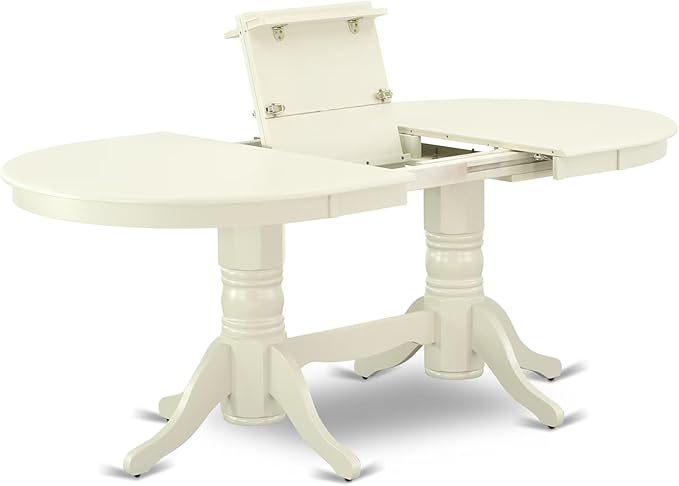 East West Furniture VAAB7-LWH-02 7 Piece Modern Dining Table Set Consist of an Oval Wooden Table with Butterfly Leaf and 6 Light Beige Linen Fabric Parsons Chairs, 40x76 Inch, Linen White