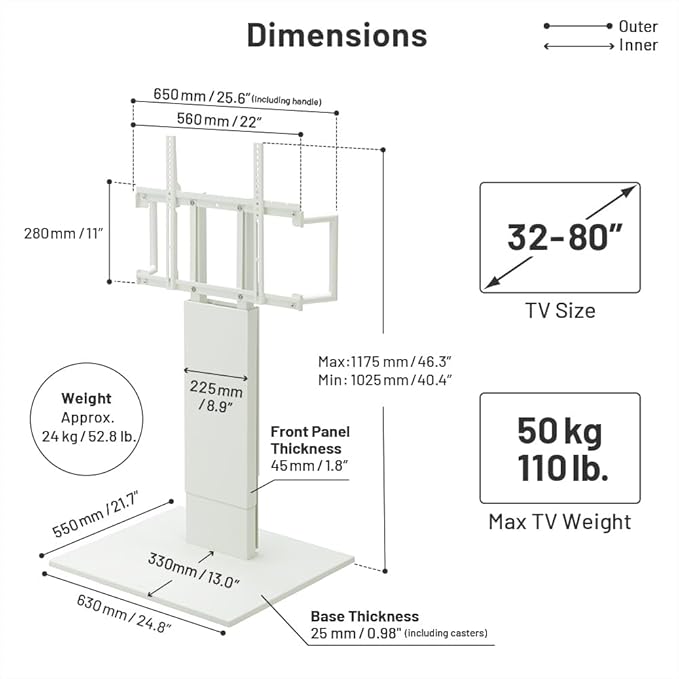 WALL V5 Low Type | Minimalist Rolling TV Stand for 32–80 Inch | Satin Black | Portable, Space Saving, Height Adjustable, No Drill | for Living Room and Bedroom | Japan-Engineered Design