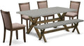 East West Furniture X797MZ748-6 6 Piece Dinette Set Contains a Rectangle Dining Table with X-Legs and 4 Coffee Linen Fabric Parson Chairs with a Bench, 40x72 Inch, Multi-Color