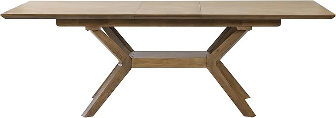 Mid-Century Modern Wood Rectangular Extension Kitchen Dining Table and Eight Chairs, Brown