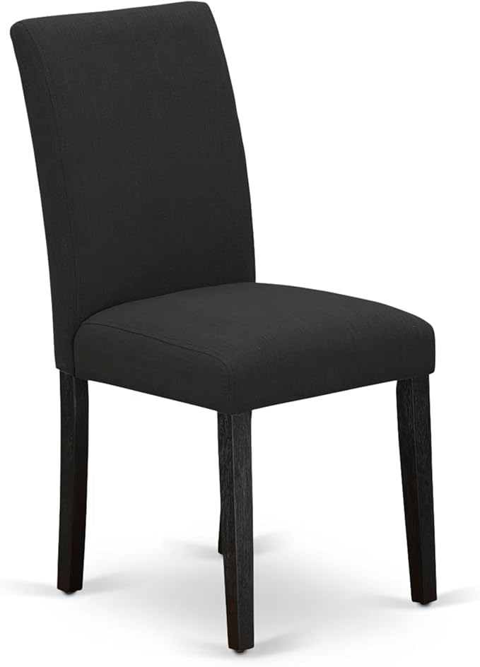 East West Furniture V627AB624-7 7 Piece Modern Dining Table Set Consist of a Rectangle Wooden Table with V-Legs and 6 Black Color Linen Fabric Parsons Dining Chairs, 40x72 Inch, Multi-Color