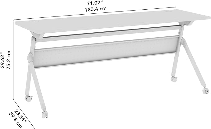 Bush Business Furniture Folding Training Table, 72 inch Desk with Powered Grommets, Commercial-Grade Bundle for Office or Classroom, Envision Collection, White