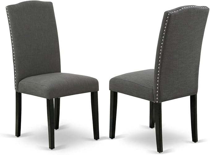 East West Furniture DLEN5-BLK-20 5 Piece Dining Set Includes a Round Dining Room Table with Dropleaf and 4 Dark Gotham Linen Fabric Upholstered Parson Chairs, 42x42 Inch, Black
