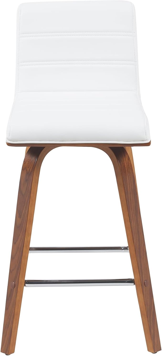Vienna Modern Counter Height Swivel Bar Stool with Snow White Faux Leather Seat and Walnut Finished Wood Frame Set of 2