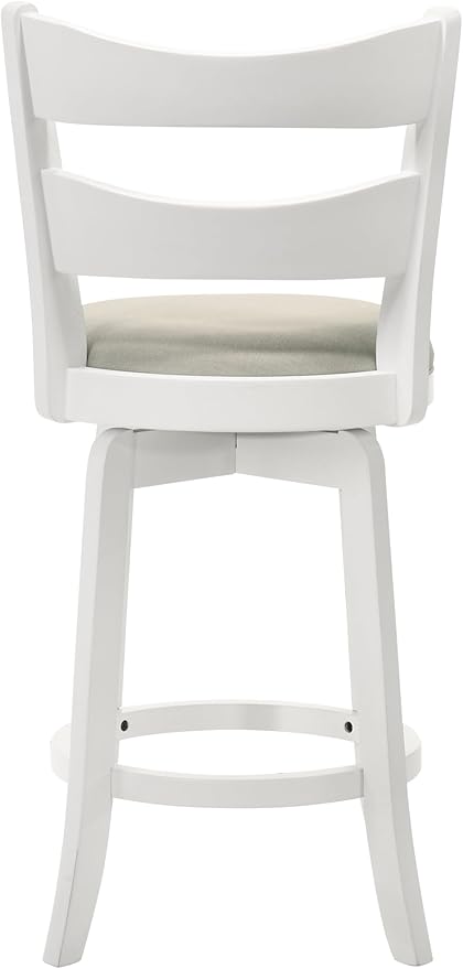 Armen Living Blair 30 in. Matte White Bar Height Rubberwood Swivel Barstool with Fog Fabric Seat - Set of 3