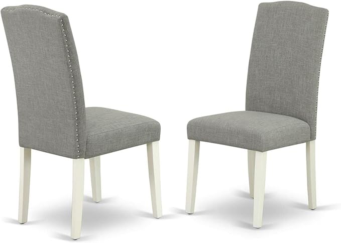 East West Furniture SHEN5-LWH-06 5 Piece Kitchen Table Set Includes a Round Dining Room Table with Pedestal and 4 Dark Shitake Linen Fabric Upholstered Chairs, 42x42 Inch, Linen White