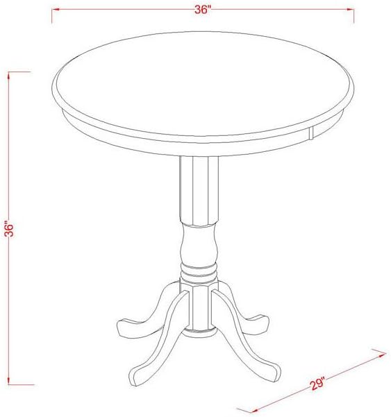 East West Furniture JACF5-OAK-W 5 Piece Counter Height Dining Set Includes a Round Dining Table with Pedestal and 4 Kitchen Chairs, 36x36 Inch, Oak