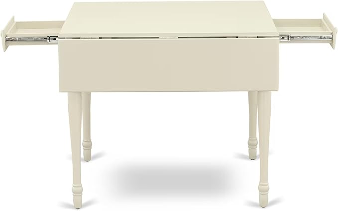 East West Furniture MZNO3-LWH-W 3 Piece Kitchen Table Set for Small Spaces Contains a Rectangle Dining Room Table with Dropleaf and 2 Solid Wood Seat Chairs, 36x54 Inch, Linen White