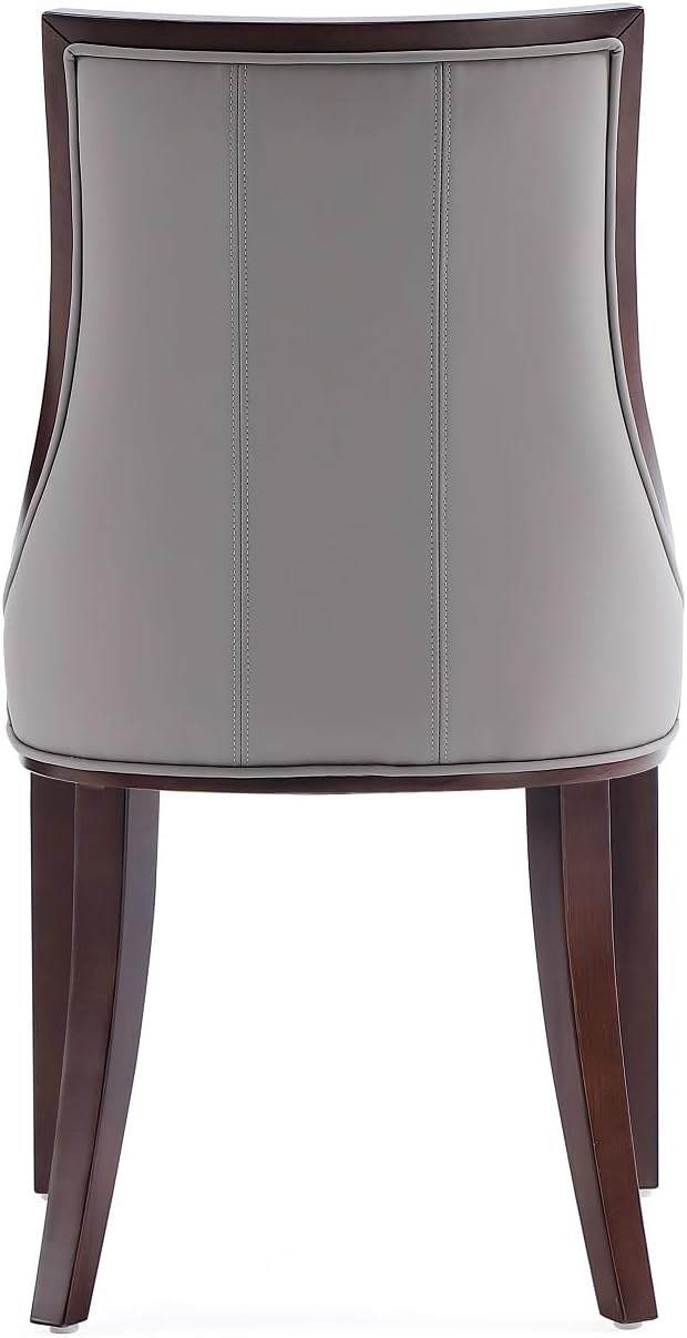 Manhattan Comfort Fifth Avenue Faux Leather Dining Chairs, Parsons Accent Furniture with Padded Wingback Seat, Fine Rectangular Stitching and Solid Beech Wood Frame, Set of 2, Grey