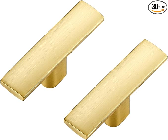 30 Pack Cabinet Handles Single Hole - Curved Cabinet Knobs Brushed Brass Drawer Pulls for Kitchen Cupboard Solid Pulls for Dresser Drawer Arch Closet Hardware