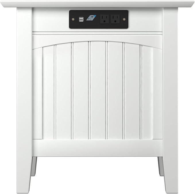 AFI Nantucket Chair Side Table with Built-in Charger in White