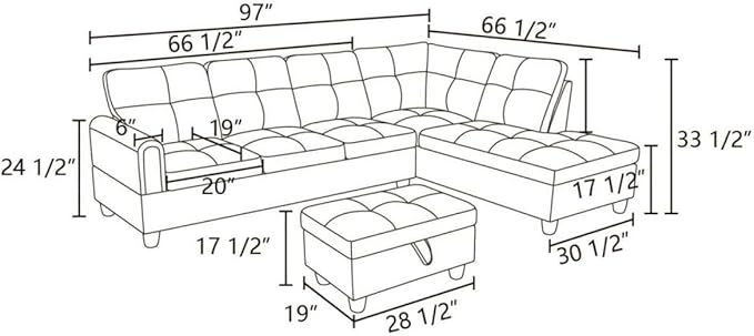 Blue L-Shaped 3-Piece Flannel Sofa with Storage Ottoman Set, Sectional Couch Sofa Set for Living Room, Office, Small Space