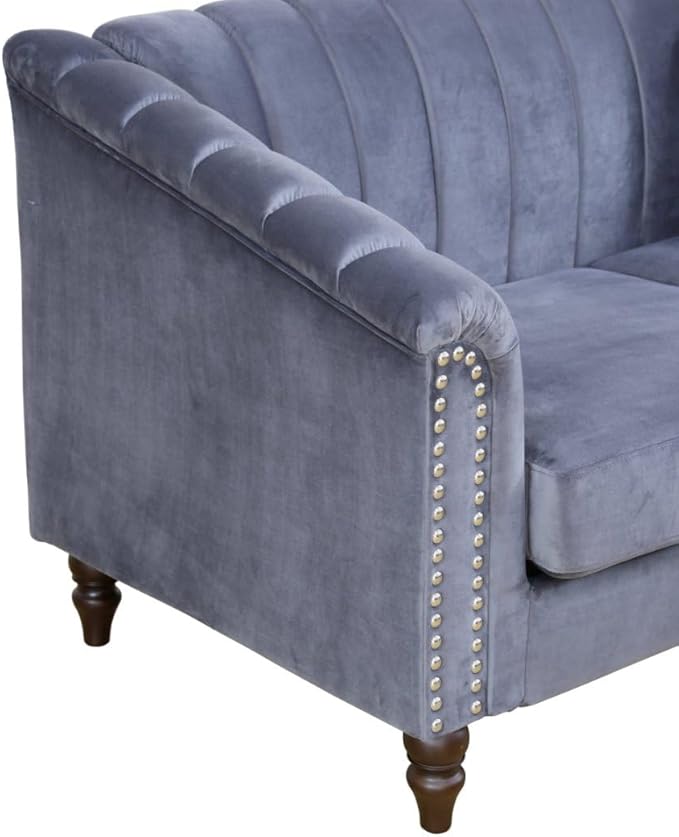 60" Loveseat Sofa, Microfiber Chesterfield Upholstered Sofas Love Seat, Couch Chair Sets with Style Button Tufted, Scroll Arms and Nailhead for Living Room, Office, Grey