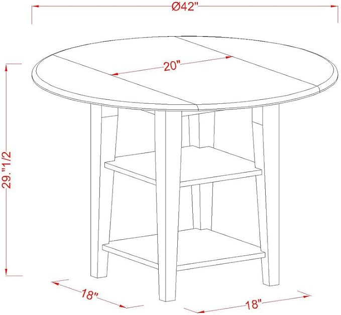 East West Furniture SUPL3-BMK-C 3 Piece Dining Table Set Contains a Round Dining Room Table with Dropleaf & Shelves and 2 Linen Fabric Upholstered Chairs, 42x42 Inch, Buttermilk & Cherry