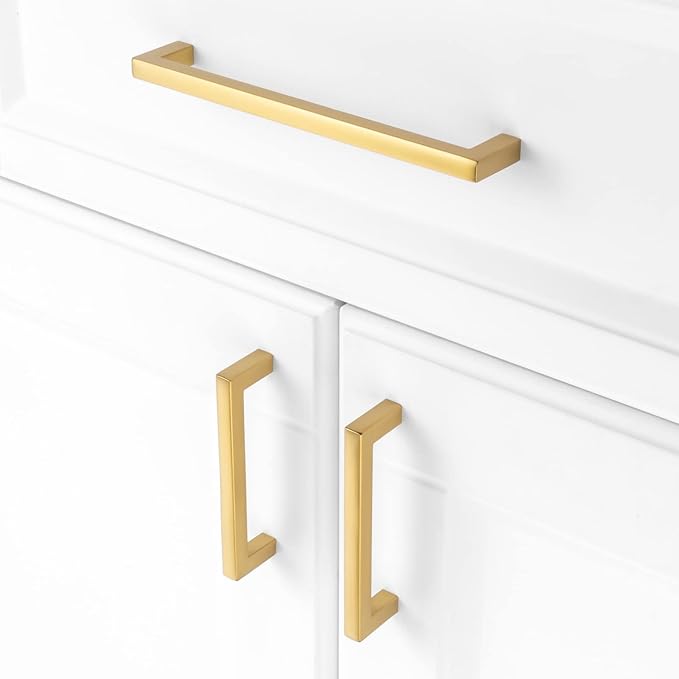 KOOFIZO 30-Pack Solid Square Bar Cabinet Handle - Brushed Gold Furniture Pull, 5 Inch/128mm Screwhole Distance for Kitchen Cupboard Door, Bedroom Dresser Drawer, Bathroom Wardrobe Hardware