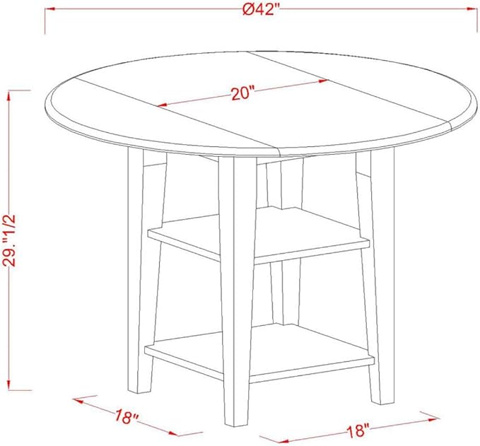 East West Furniture SUNI5-BCH-W 5 Piece Dining Room Furniture Set Includes a Round Dining Table with Dropleaf & Shelves and 4 Wood Seat Chairs, 42x42 Inch, Black & Cherry