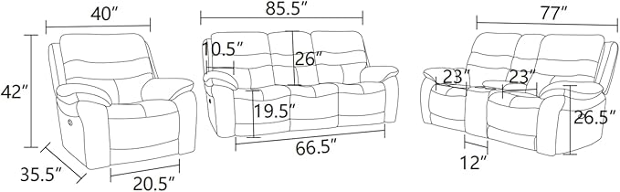 Electric Power Recliner Sofa Genuine Breathing Leather Recliner Couch 3-Seater, Comfy Wide Lazy Top Grain Leather Sofa with USB Port for Living Room (Grey, Three-Seater Sofa)