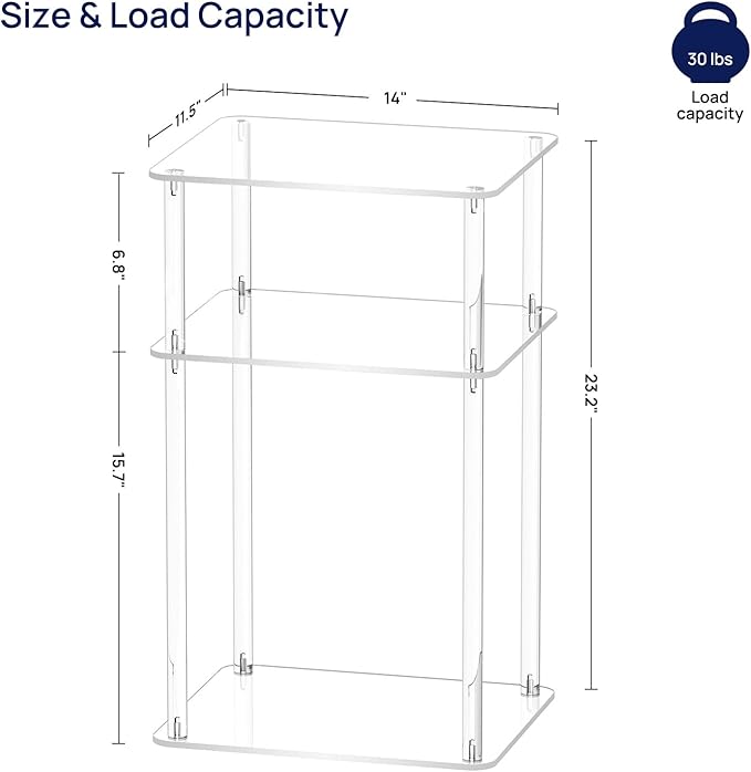 HMYHUM Acrylic Side Tables for Small Spaces, 14" L x 11.5" W x 23.2" H, Nightstand/Bedside Table Set of 2, Home Accent End Table for Living Room, Bedroom, 3-Tier, Clear