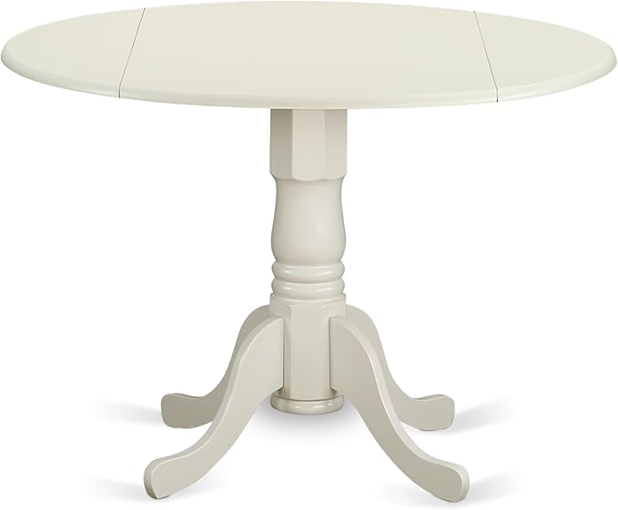 East West Furniture DMIP3-LWH-C 3 Piece Dining Room Furniture Set Contains a Round Kitchen Table with Dropleaf and 2 Linen Fabric Upholstered Dining Chairs, 42x42 Inch, Linen White