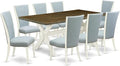 East West Furniture X077VE215-9 9 Piece Kitchen Table Set Includes a Rectangle Dining Table with X-Legs and 8 Baby Blue Linen Fabric Parson Dining Room Chairs, 40x72 Inch, Multi-Color