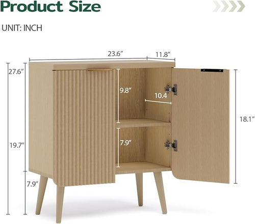 23.6" Sideboard Cabinet with 2 Doors, Modern Buffet Cabinet with Adjustable Shelf, Dining Room Sideboard, Fluted Buffet Sideboard for Living Room, Hallway, Entryway, Natual Oak