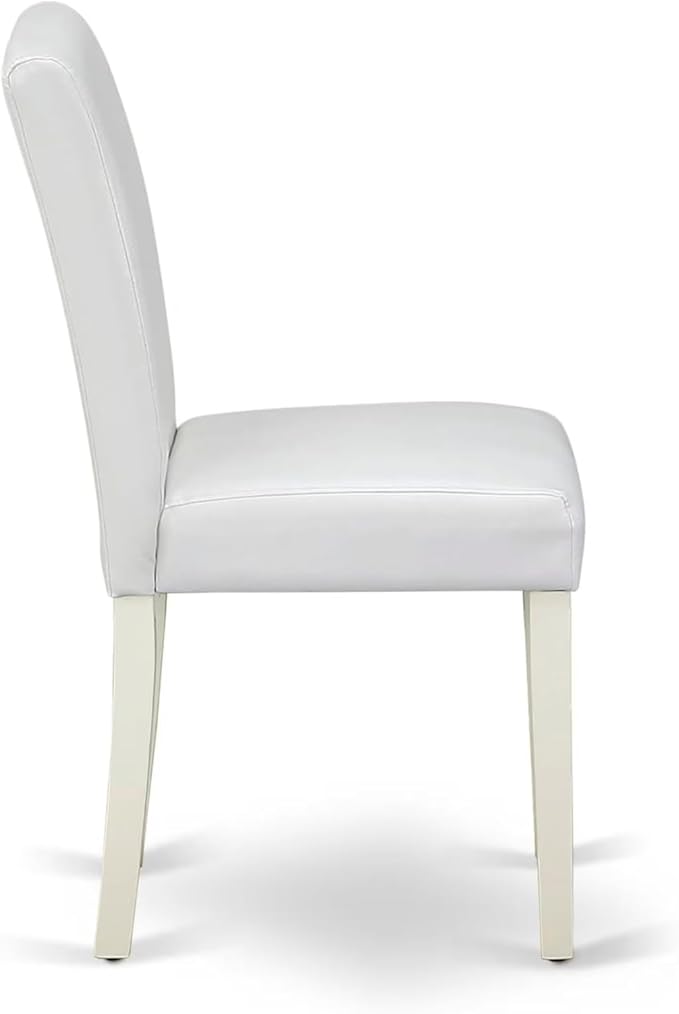 East West Furniture ANAB5-LWH-64 5 Piece Dining Room Table Set Includes a Round Kitchen Table with Pedestal and 4 White Faux Leather Upholstered Parson Chairs, 36x36 Inch, Linen White