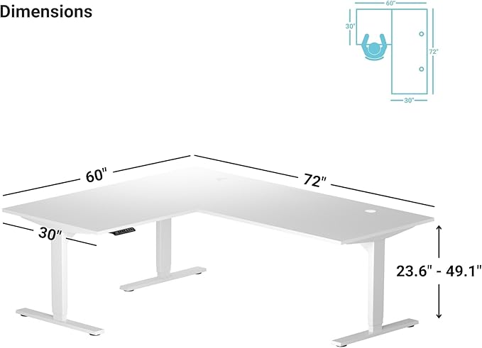 Progressive Desk Stand Up Height Adjustable Electric Standing Desk - L Shaped 60" x 72" Corner Computer Rising Workstation Table - Black Frame, Roasted Walnut Top