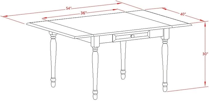East West Furniture MZCL5-LWH-W 5 Piece Dinette Set for 4 Includes a Rectangle Dining Room Table with Dropleaf and 4 Dining Chairs, 36x54 Inch, Linen White