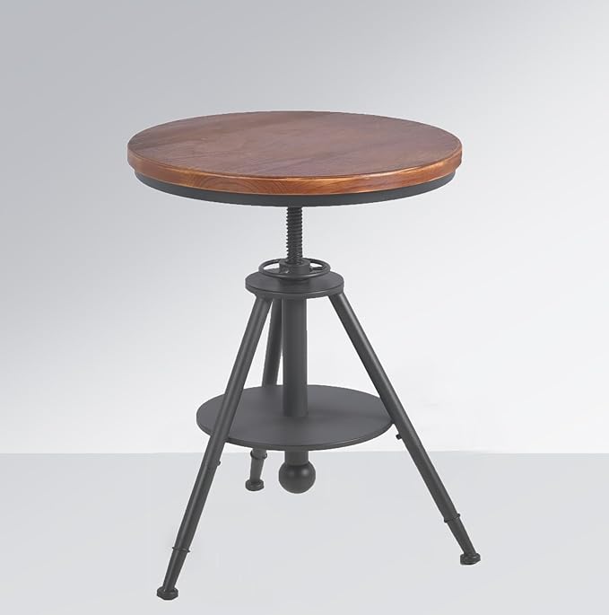 Dia 19.7" Round Pub Table Height Adjustable with 360 Swivel Solid Wood Tabletop for Dining Bistro Cafe Home Bar, Rustic Brown