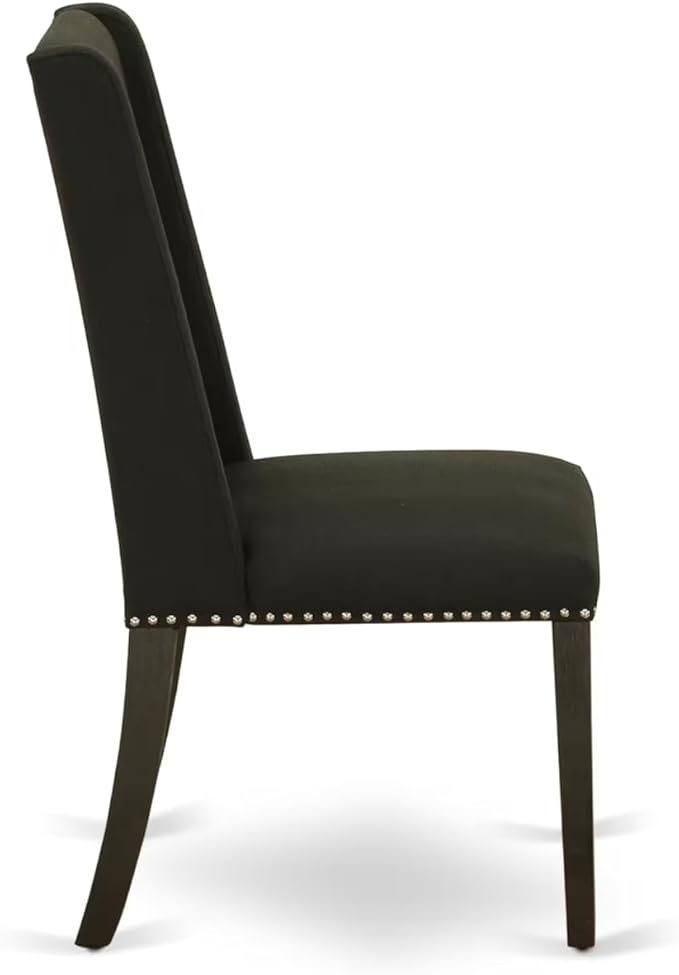 East West Furniture V627FL624-7 7 Piece Modern Dining Table Set Consist of a Rectangle Wooden Table with V-Legs and 6 Black Linen Fabric Parson Dining Chairs, 40x72 Inch, Multi-Color