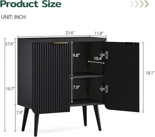 23.6" Sideboard Cabinet with 2 Doors, Modern Buffet Cabinet with Adjustable Shelf, Dining Room Sideboard, Fluted Buffet Sideboard for Living Room, Hallway, Entryway, Black