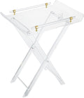 LIKENOW Furniture Acrylic Folding Tray Tables for Living Room,Bedroom,Lobby,Clear Small Side Tables with Handle for Coffee,Drink,Food,Snack,Modern Foldable Lucite End Table with X Leg for Decor