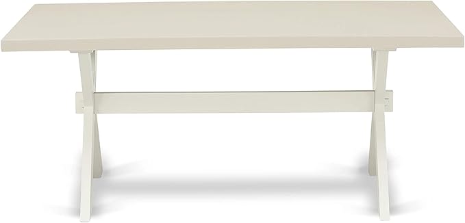 East West Furniture X027SI215-6 6 Piece Kitchen Table Set Contains a Rectangle Dining Table with X-Legs and 4 Baby Blue Linen Fabric Upholstered Chairs with a Bench, 40x72 Inch, Multi-Color