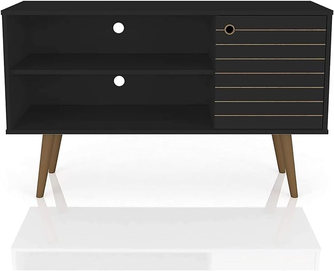 Manhattan Comfort Liberty Mid Century Modern TV Stand for Televisions up to 46 Inches, Bedroom and Living Room Entertainment Center with Storage, Shelves, and Cabinet, 43" Wide, Black