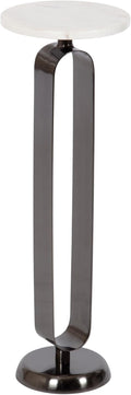Kate and Laurel Helio Modern Round Drink Table, 8 x 8 x 24, White and Gray Gunmetal, Natural Marble Cocktail Table for Small Spaces and Use as Small Plant Stand or Nightstand