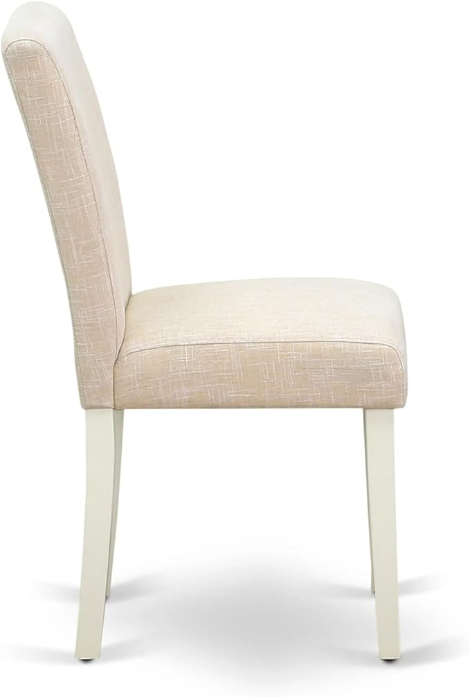 East West Furniture ANAB3-LWH-02 3 Piece Dinette Set for Small Spaces Contains a Round Kitchen Table with Pedestal and 2 Light Beige Linen Fabric Parson Chairs, 36x36 Inch, Linen White