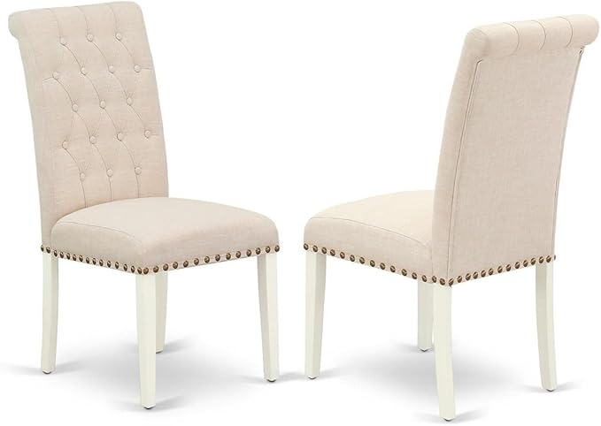 East West Furniture NOBR3-LWH-02 3 Piece Kitchen Table Set Contains a Rectangle Dining Room Table with Butterfly Leaf and 2 Light Beige Linen Fabric Parsons Chairs, 32x54 Inch, Linen White