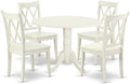 East West Furniture DLCL5-LWH-W 5 Piece Dining Set Includes a Round Dining Room Table with Dropleaf and 4 Wood Seat Chairs, 42x42 Inch, Linen White