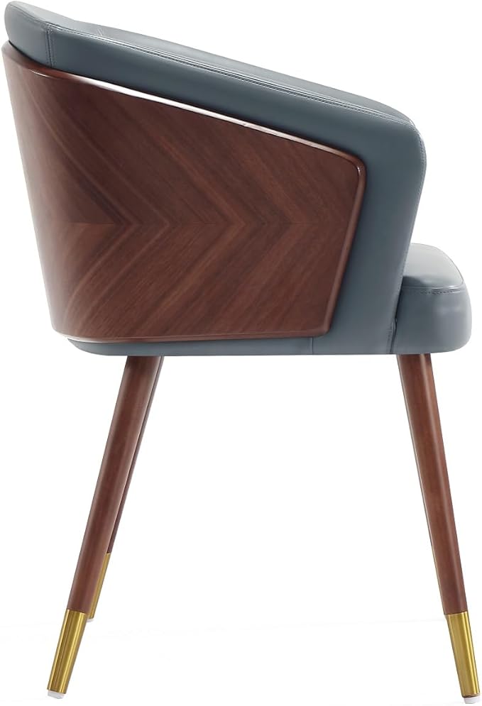 Manhattan Comfort Reeva Modern Dining Chair Upholstered in Tight Fit Leatherette, Accent Furniture with Solid Beech Wood Frame & Legs with Stylish Gold Tips, Set of 2, Graphite Grey