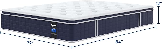 Coolvie California King Mattress in a box, Medium Firm 12 Inch Hybrid Cal King Mattress with Pocket Spring, Pressure Relief, Cooling, Personalized Support for Heavy People, CertiPUR-US® Certified Foam