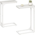 QEEIG Narrow C Shaped Side Table Set of 2 Living Room Sets Slim Couch Tray Tables Skinny Thin Small Modern 7 inch Width, White (017-18WW)